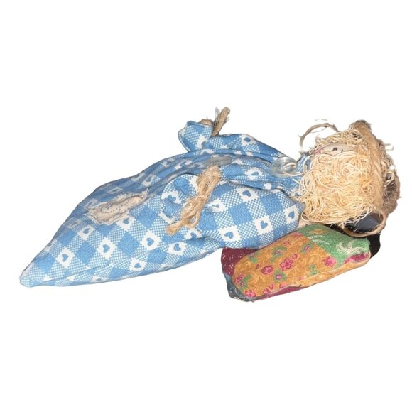 Handcrafted Patchwork Angel Doll With Blue Gingham Dress & Button Details - Picture 2 of 6